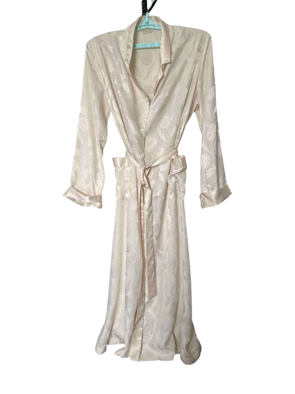 El Corte Ingles Ivory Satin Jacquard Long Robe with Self Tie